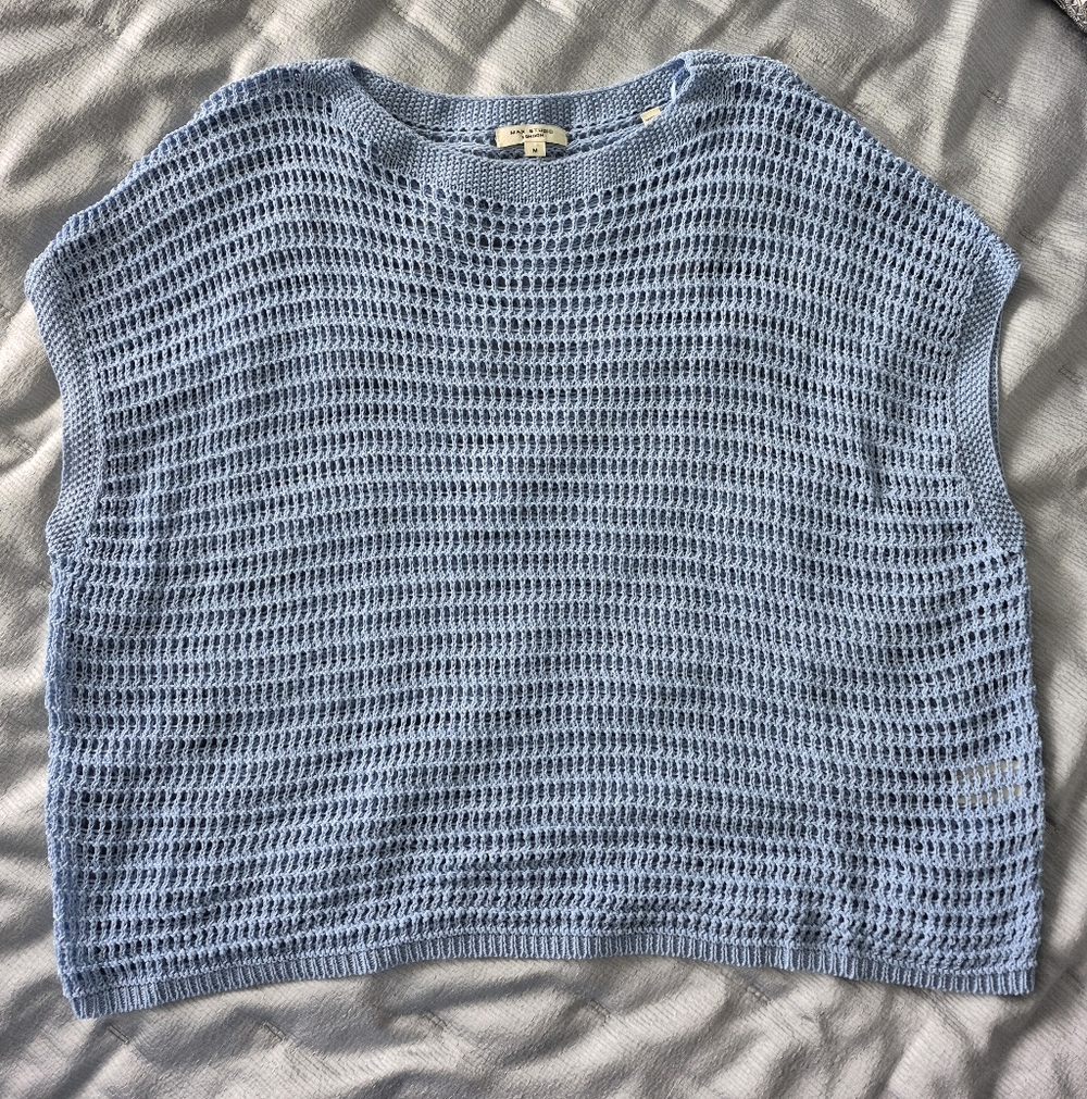 Max Studio Light Blue Open-Knit Crewneck Sweater